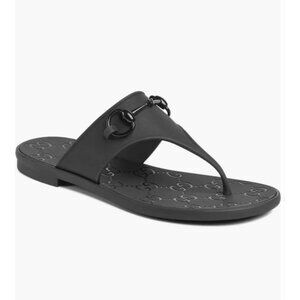 Gucci Minorca Horsebit GG Logo Rubber Thong Flip Flop Flat Sandal Black
